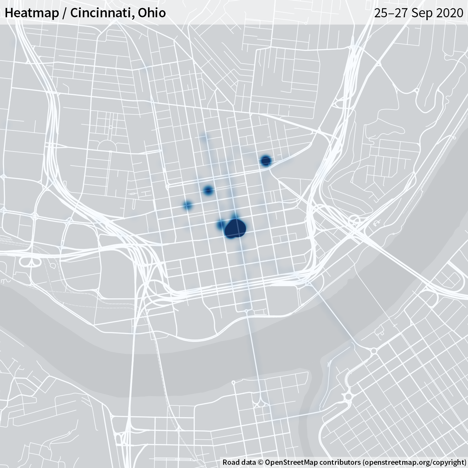 Heatmap of Cincinnati, Ohio from 25-27 September 2020.
