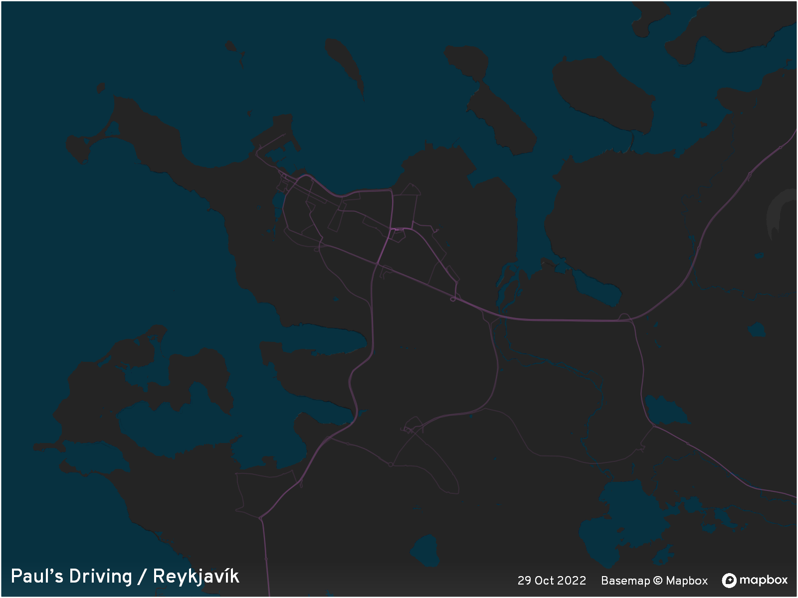 Driving density map of Reykjavík, Iceland as of 29 Oct 2022.