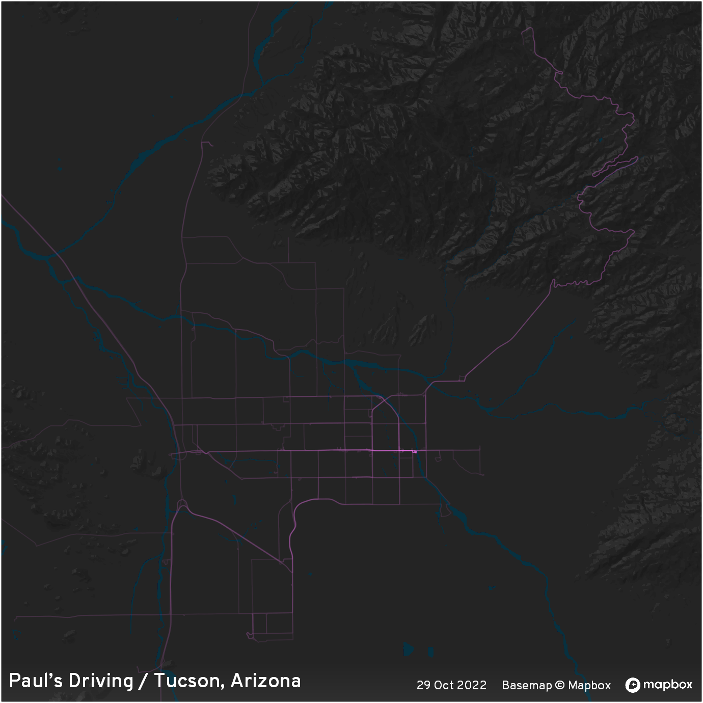 Driving density map of downtown Tucson, Arizona as of 29 Oct 2022.