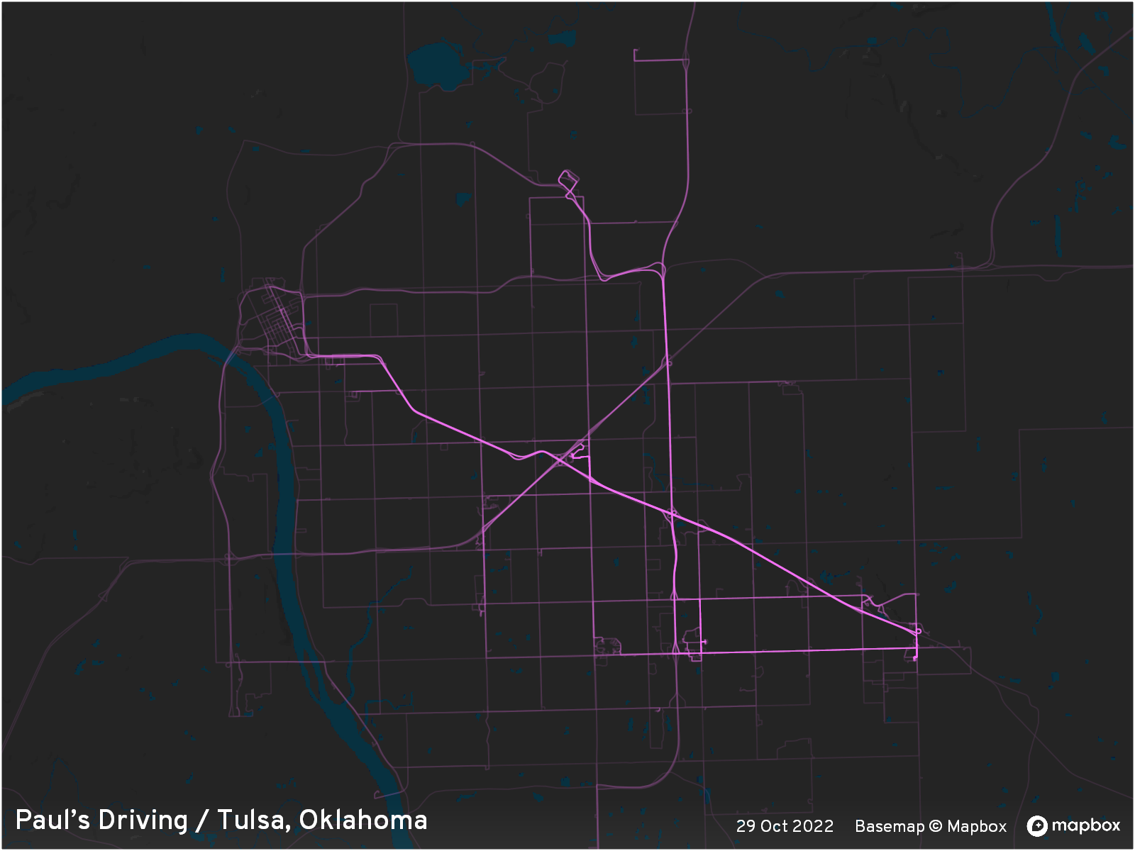 Driving density map of Tulsa, Oklahoma as of 29 Oct 2022.