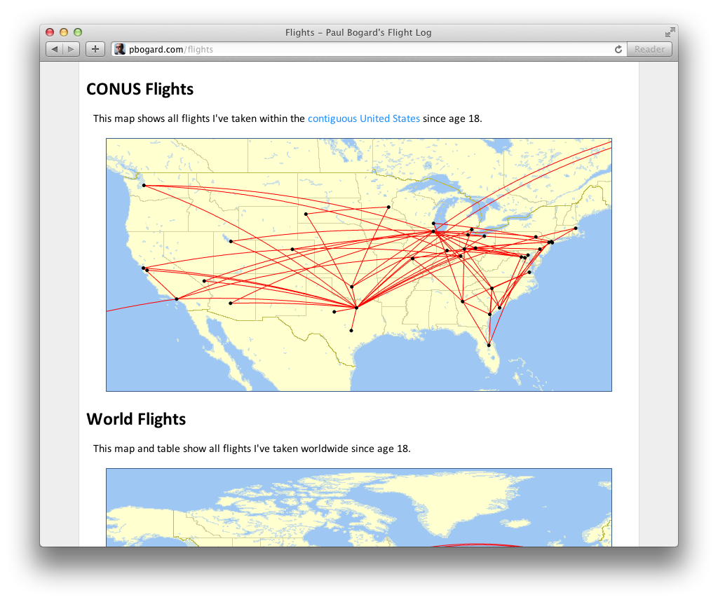 Maps on the Flights page.
