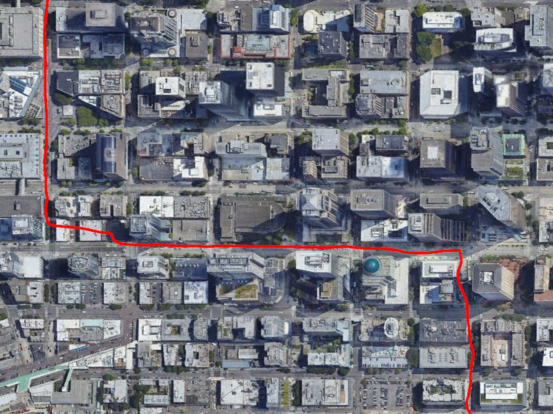 A crooked GPS track in downtown Seattle.