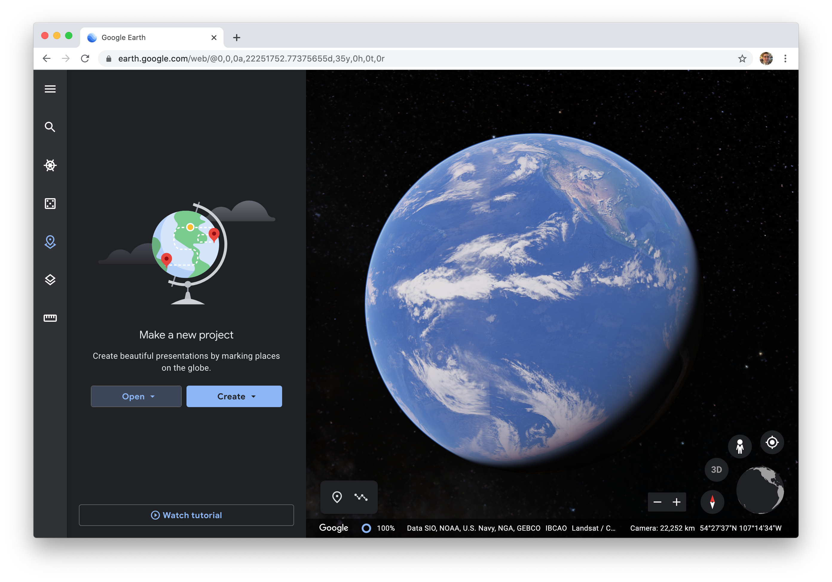 Google Earth Web Projects menu.