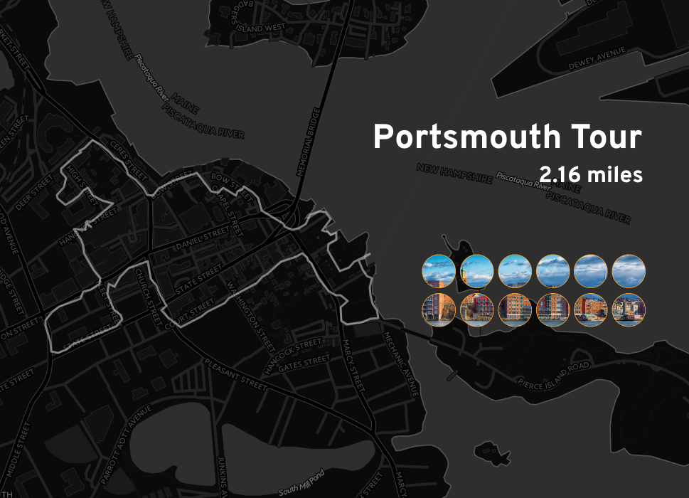 Ingress mosaic map of the 'Portsmouth Tour' mission.