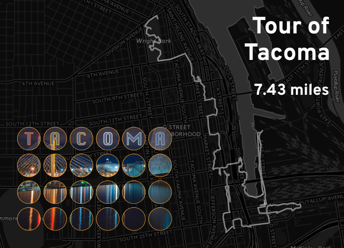 Ingress mosaic map of the 'Tour of Tacoma' mission.