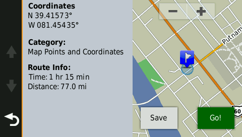 Waypoint details screen on a Garmin GPS.