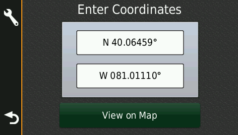 Enter Coordinates screen on a Garmin GPS.
