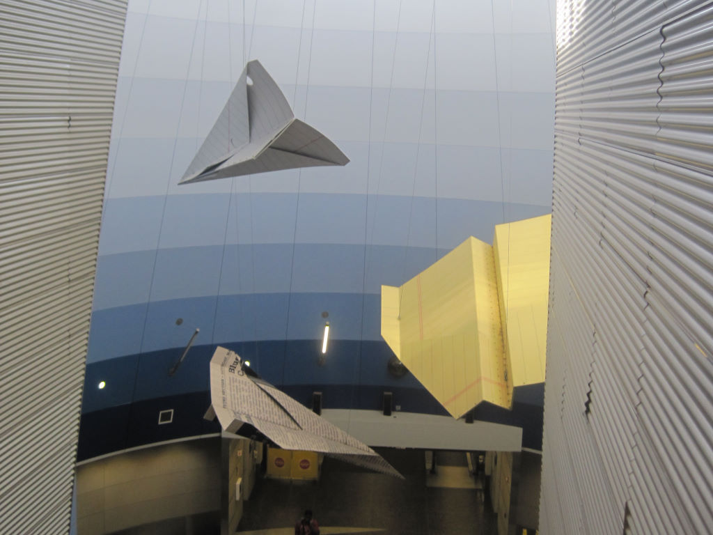 Metal 'paper airplane' art at CLE.