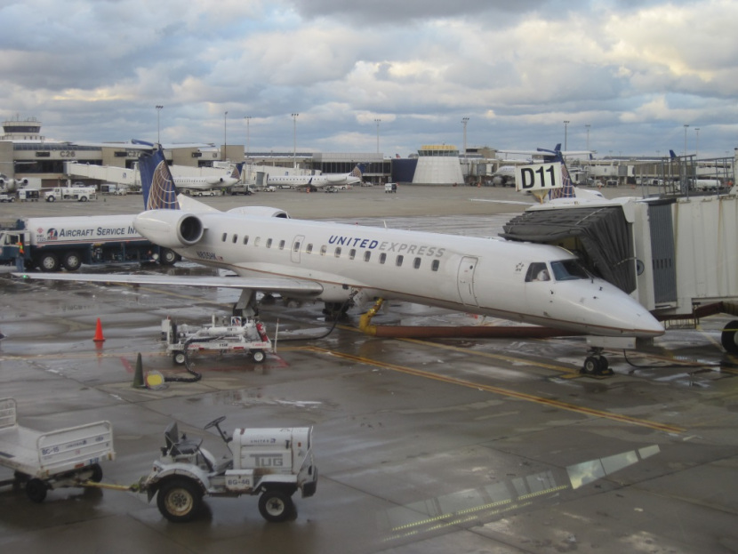 A United Express jet at gate D11 at CLE.