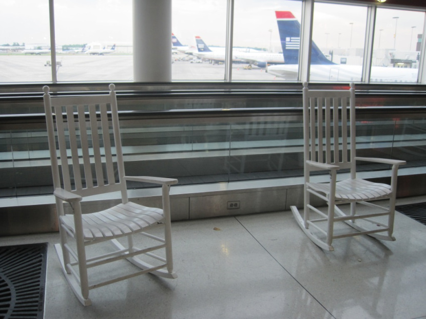 Rocking chairs and US Airways jets at CLT.
