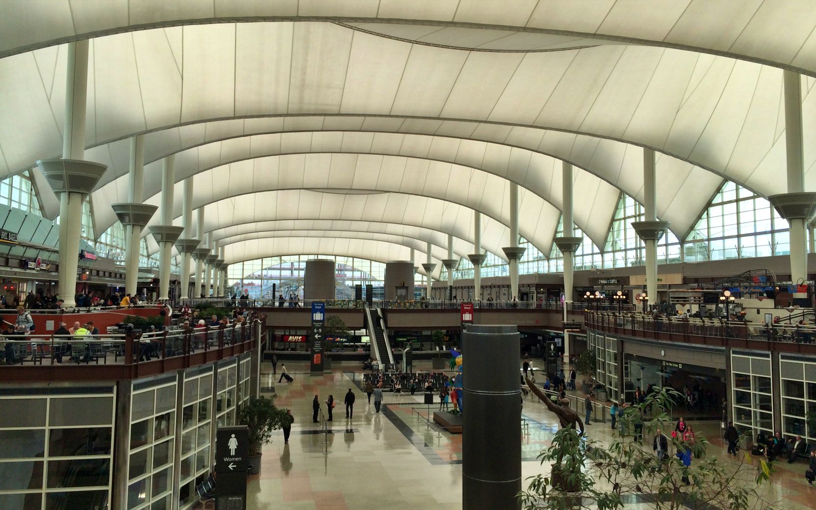 Interior of the tent-roofed landside terminal.