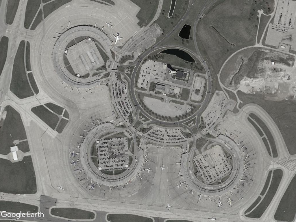 Satellite imagery of all three terminals.