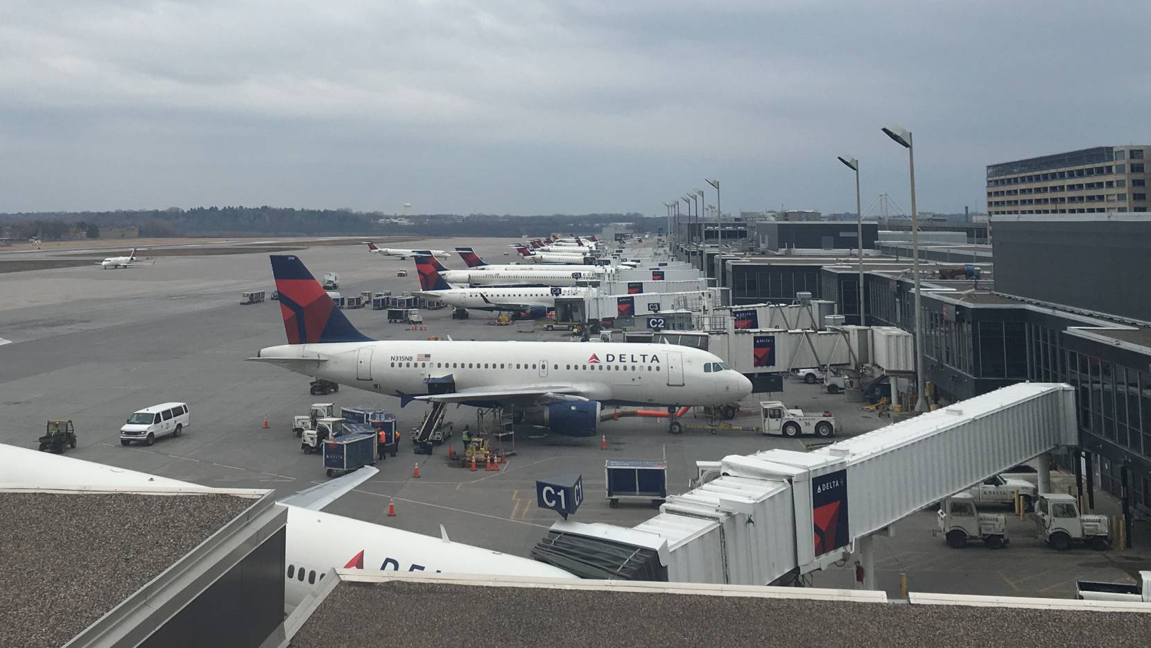Delta jets parked at MSP Terminal 1 Concourse C.
