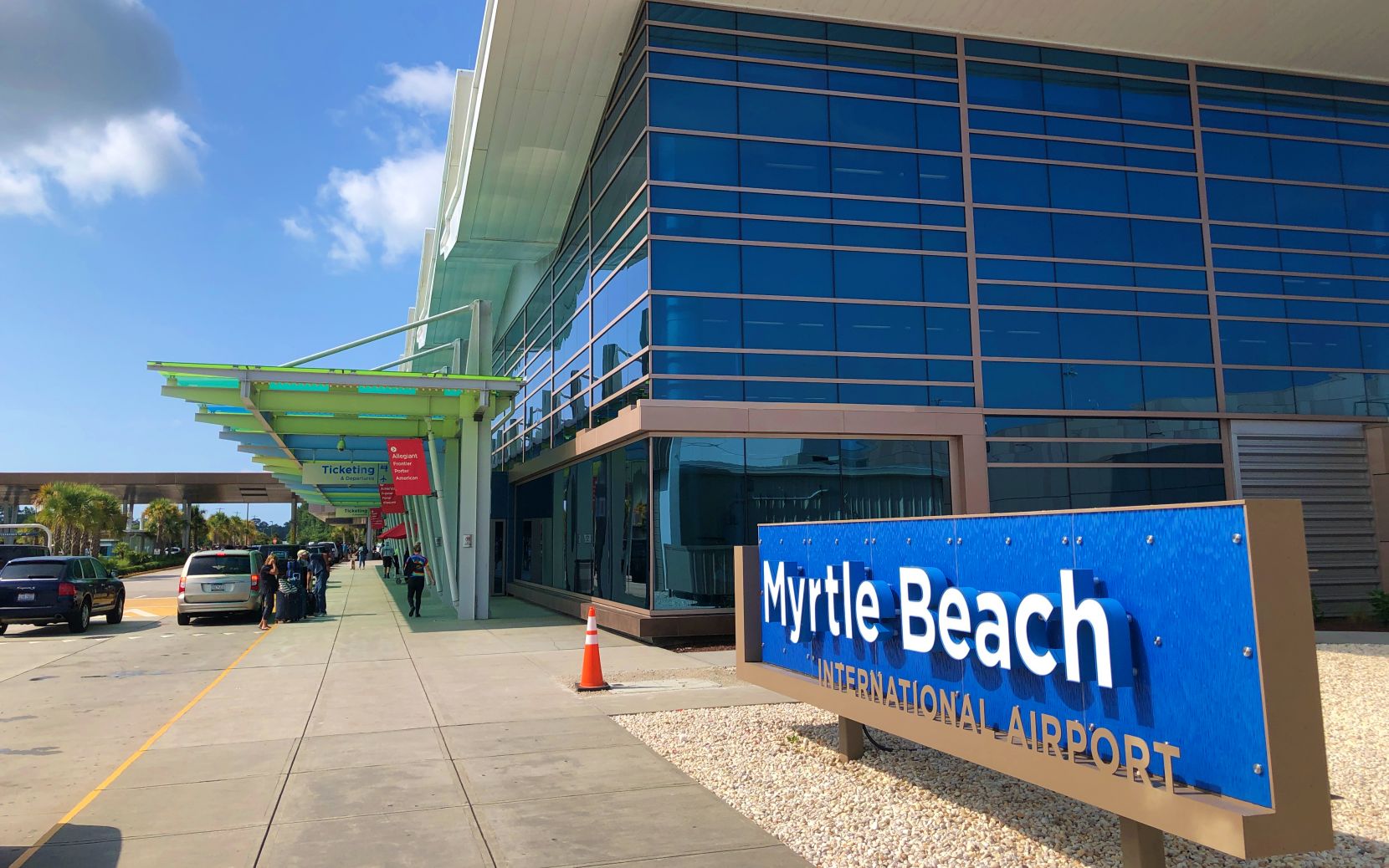 Myrtle Beach International Airport sign and departures loop.