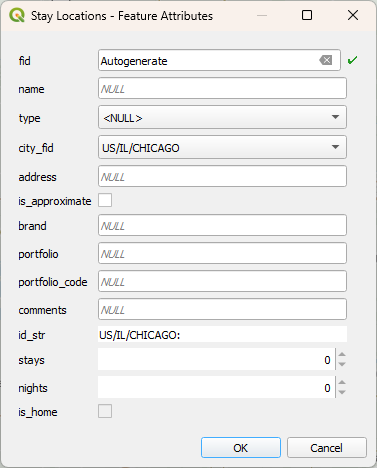 Screenshot of the QGIS new feature dialog
