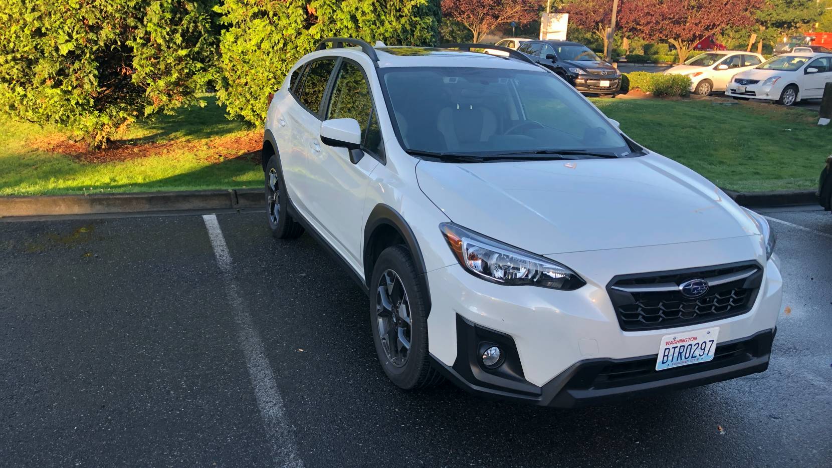 A rental Subaru Crosstrek in a parking lot.