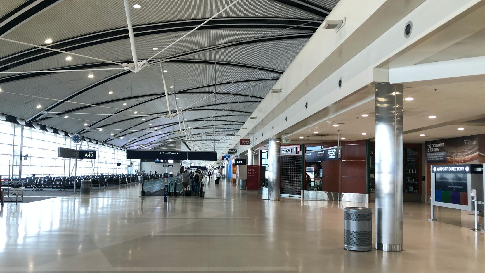 Concourse A at DTW, with very few people in it.