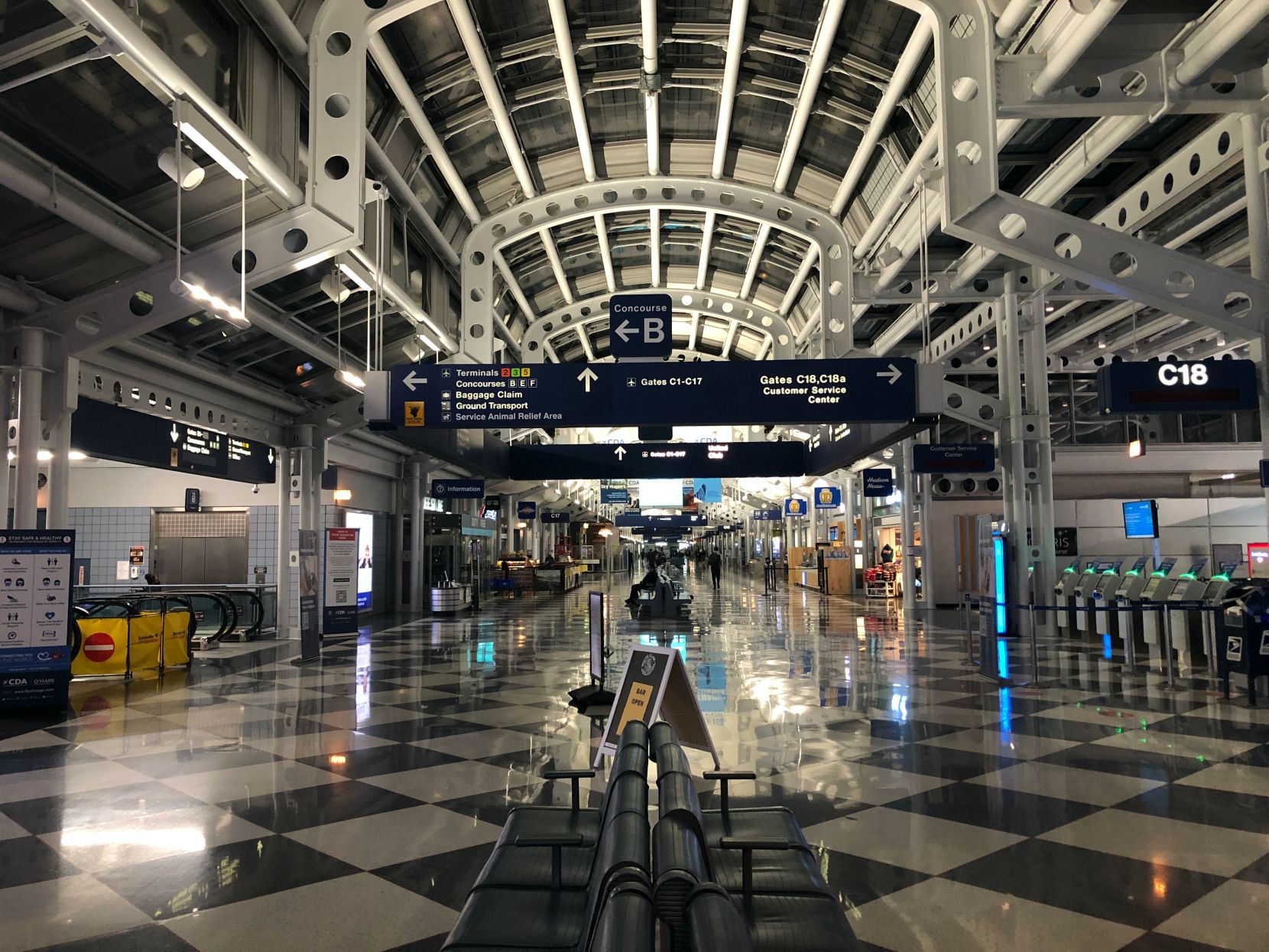 Concourse C at ORD, with very few people in it.