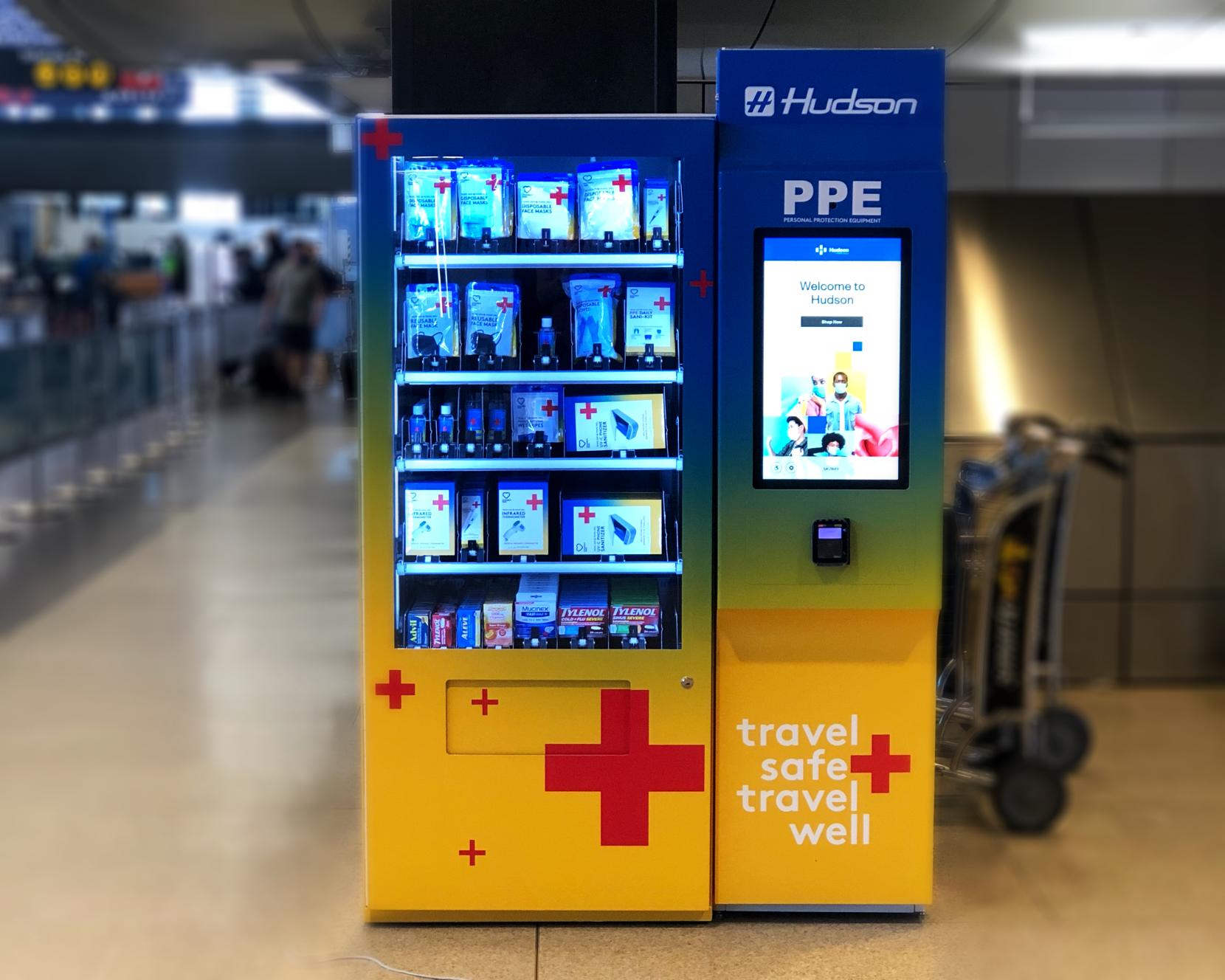 A vending machine selling masks and other PPE.