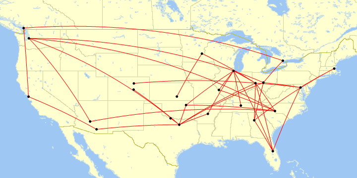 A map of all my flights in 2015.