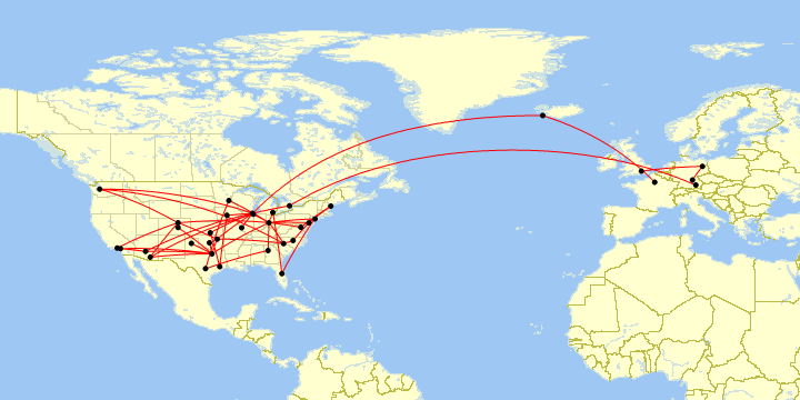 A map of all my flights in 2016.
