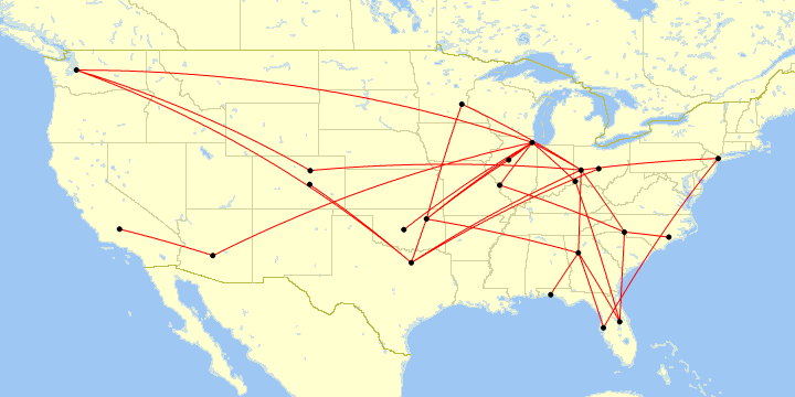 A map of all my flights in 2017.