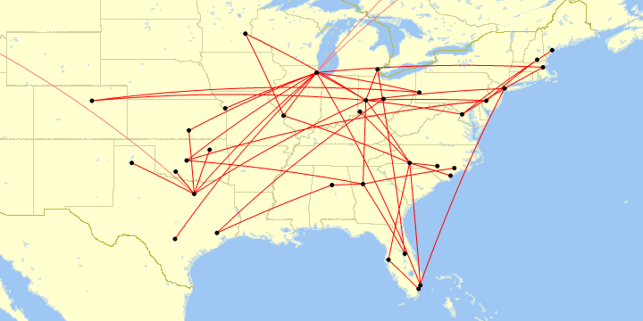 A map of my flights in 2019 within North America.
