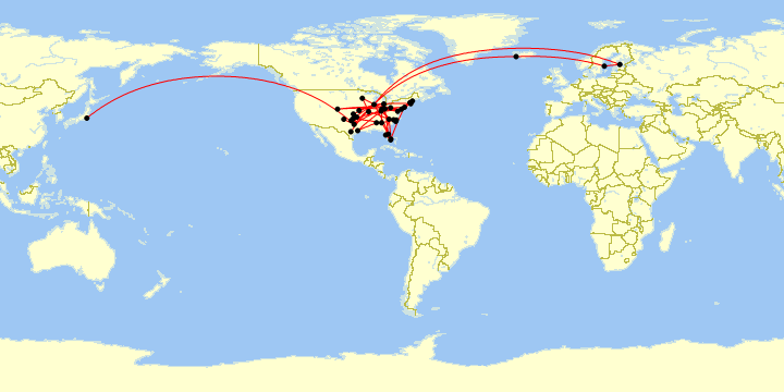 A map of all my flights in 2019.