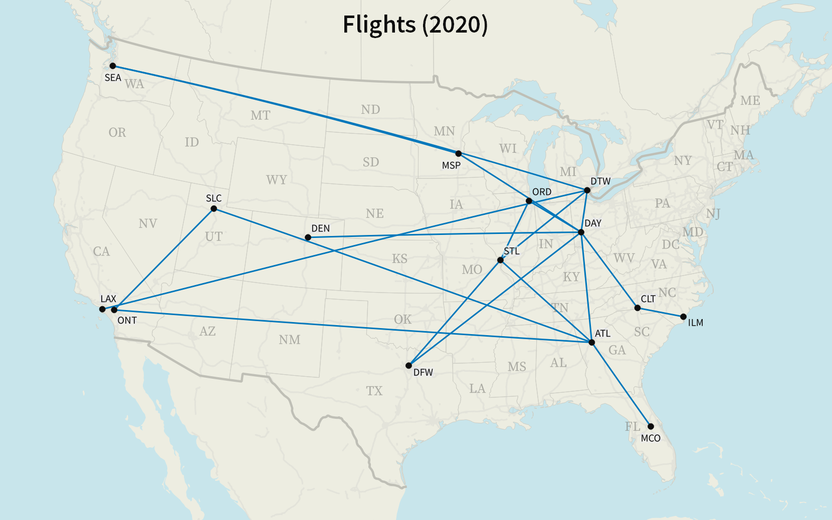A map of all my flights in 2020.