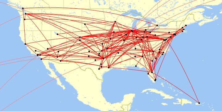 A map of all my North America flights during the 2010s decade.
