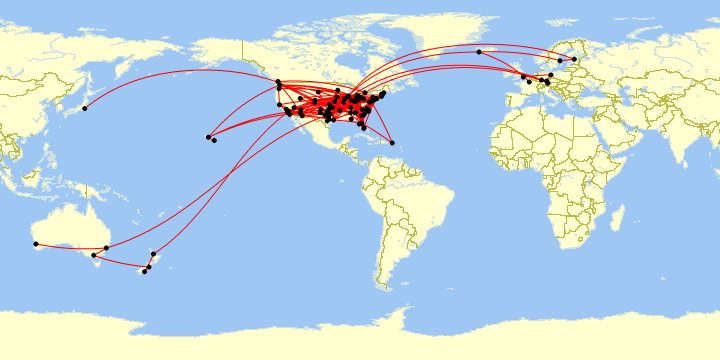 A map of all my flights during the 2010s decade.