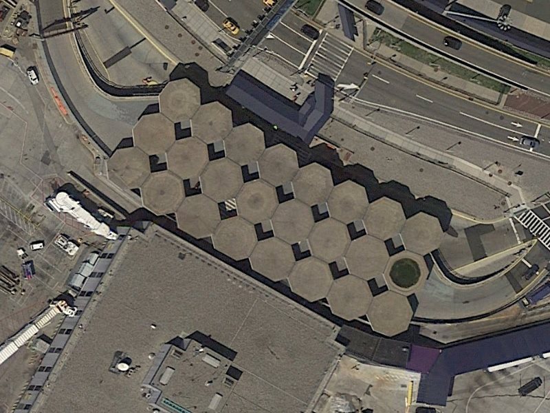 Aerial imagery of Terminal 2 sunshade.