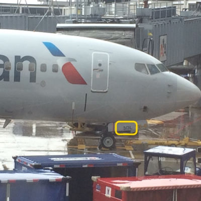 Fleet number highlighted on an American Airlines jet.