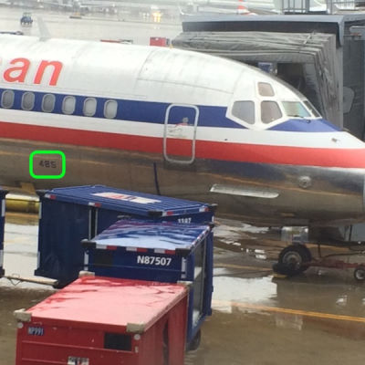 Fleet number highlighted on an American Airlines jet.